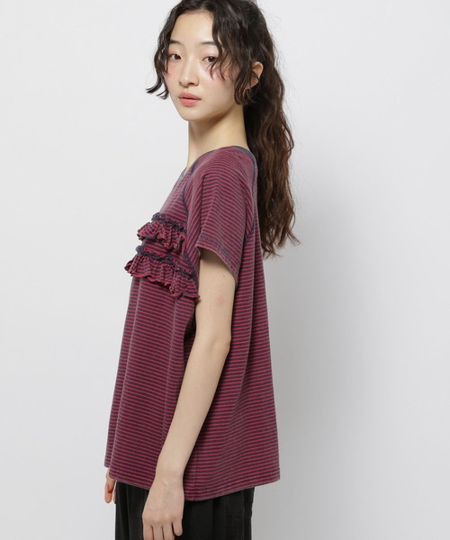 niko and...(ニコアンド)の「フリル加工フレンチTシャツ(Tシャツ/カットソー・レディース・ブラック/ネイビー/ライトグレー・FREE)」の3枚目の写真