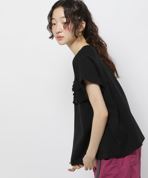 niko and...(ニコアンド)の「フリル加工フレンチTシャツ(Tシャツ/カットソー・レディース・ブラック/ネイビー/ライトグレー・FREE)」の9枚目の写真