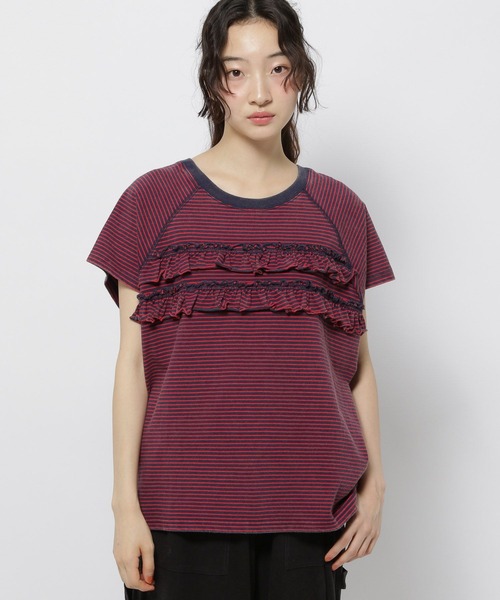 niko and...(ニコアンド)の「フリル加工フレンチTシャツ(Tシャツ/カットソー・レディース・ブラック/ネイビー/ライトグレー・FREE)」の12枚目の写真