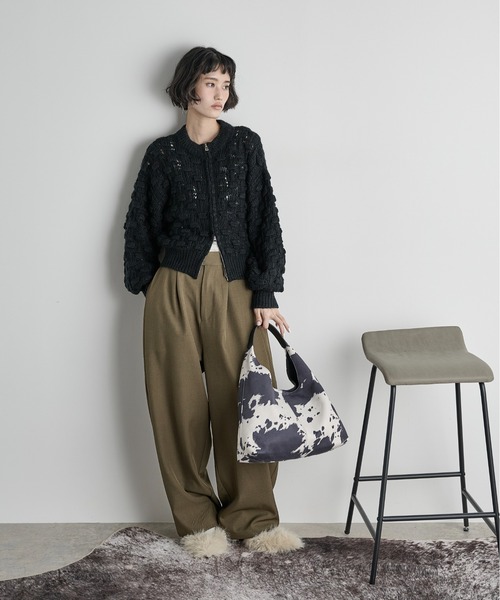 THE YOn(ザヨン)の「ジャガードニットダブルZIPカーディガン(カーディガン/ボレロ・レディース・サーモンピンク/ブラック/アイボリー・FREE)」の22枚目の写真