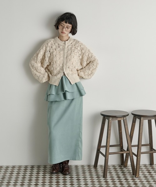 THE YOn(ザヨン)の「ジャガードニットダブルZIPカーディガン(カーディガン/ボレロ・レディース・サーモンピンク/ブラック/アイボリー・FREE)」の15枚目の写真