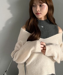 【mily bilet】セットアイテムで大人の余裕を演出。ブランドネーム使い異素材フェザーニットアンサンブル