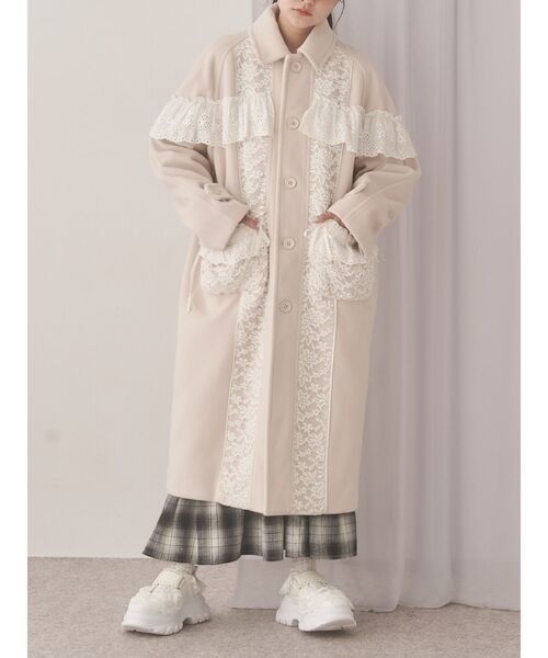 merry jenny（メリージェニー）の「レースデコラティブコート（チェスターコート・レディース・アイボリー/ピンク/グレー・FREE）」の3枚目の写真