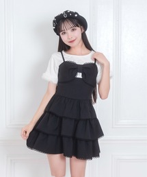 リボンロゴチャーム3段フリルジャンスカ