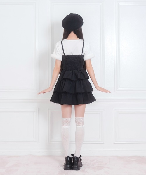 Honey Cinnamon(ハニーシナモン)の「リボンロゴチャーム3段フリルジャンスカ(ジャンパースカート・レディース・グレー/ブラック・FREE)」の13枚目の写真