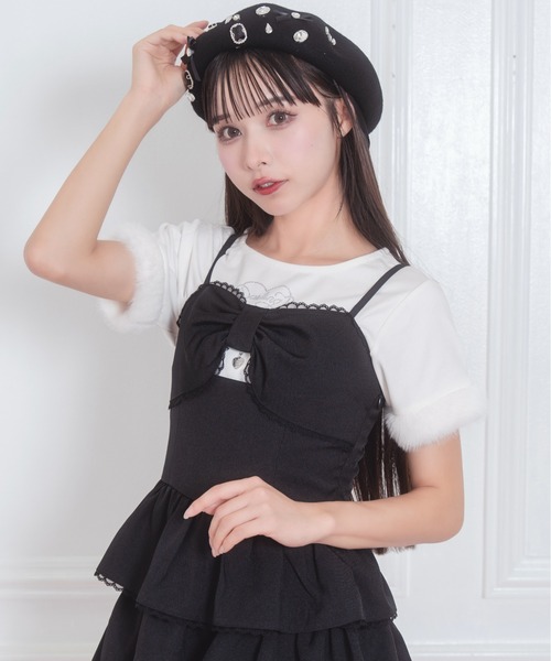 Honey Cinnamon(ハニーシナモン)の「リボンロゴチャーム3段フリルジャンスカ(ジャンパースカート・レディース・グレー/ブラック・FREE)」の9枚目の写真