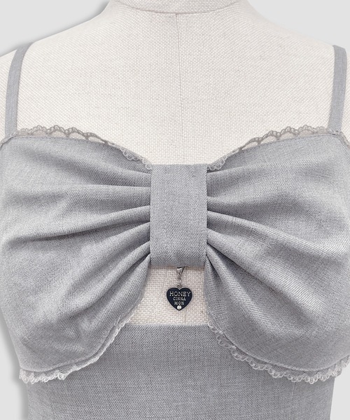 セール】リボンロゴチャーム3段フリルジャンスカ（ジャンパースカート