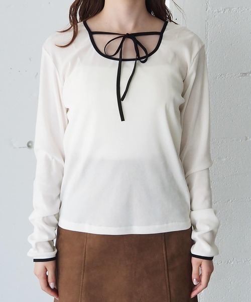 tiptop(ティップトップ)の「前後2wayアソートパイピングシアーロンT(Tシャツ/カットソー・レディース・ブラック系その他/チャコールグレー/アイボリー/ブラック/ホワイト系その他・FREE)」の15枚目の写真