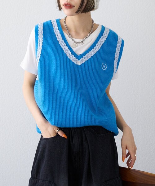 w closet（ダブルクローゼット）の「【25AW】レースニットベスト（ベスト・レディース・ネイビー/グレー/ブルー・FREE）」の3枚目の写真