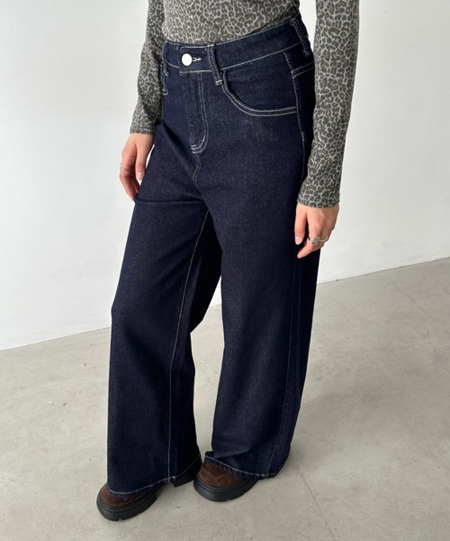 Bamm（バム）の「バギーワイドデニムパンツ（デニムパンツ・レディース・ブルー/カモフラージュ/ネイビー・L/M）」の6枚目の写真