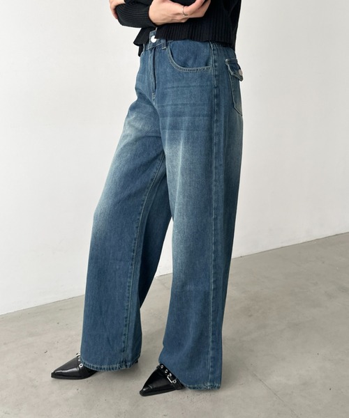 Bamm（バム）の「バギーワイドデニムパンツ（デニムパンツ・レディース・ブルー/カモフラージュ/ネイビー・L/M）」の12枚目の写真