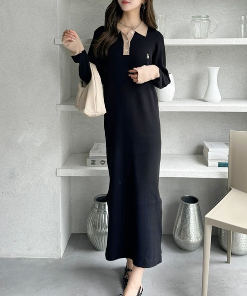 セール】【Ada.別注 U.S. POLO ASSN】配色デザイン ポロ襟 ニット