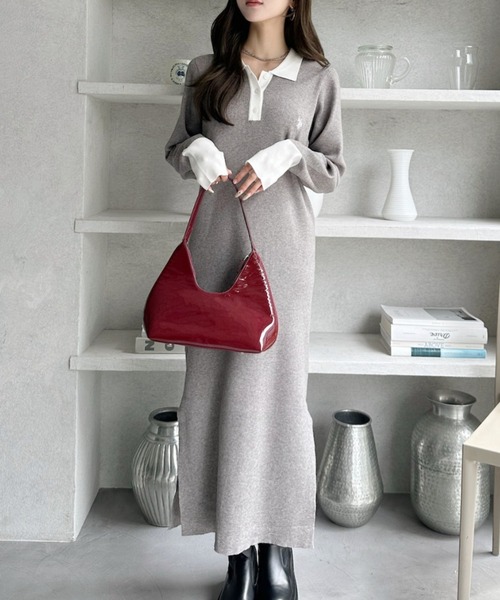 U.S. POLO ASSN.（ユーエスポロアッスン）の「【Ada.別注 U.S. POLO ASSN】配色デザイン ポロ襟 ニットワンピース（ワンピース・レディース・ブラック/グレー/ブラウン・L/M）」の8枚目の写真