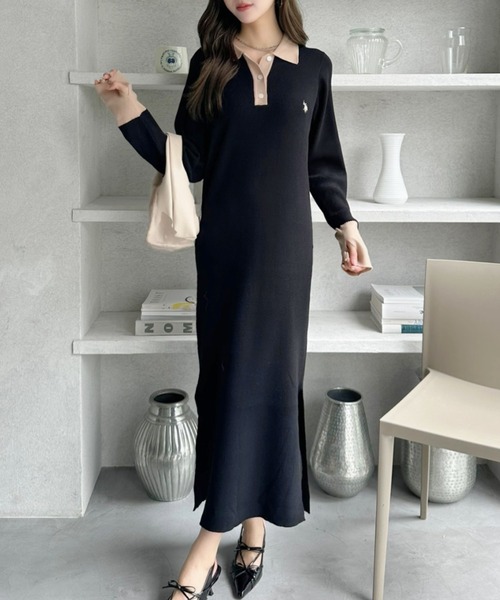 セール】【Ada.別注 U.S. POLO ASSN】配色デザイン ポロ襟 ニット