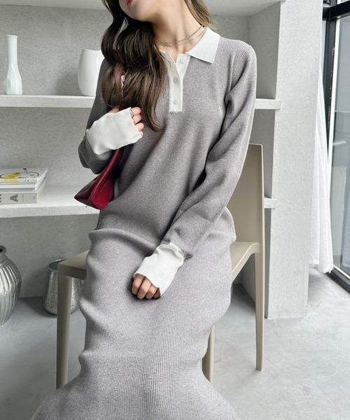 U.S. POLO ASSN.（ユーエスポロアッスン）の「【Ada.別注 U.S. POLO ASSN】配色デザイン ポロ襟 ニットワンピース（ワンピース・レディース・ブラック/グレー/ブラウン・L/M）」の11枚目の写真