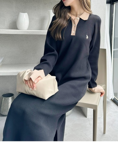 U.S. POLO ASSN.（ユーエスポロアッスン）の「【Ada.別注 U.S. POLO ASSN】配色デザイン ポロ襟 ニットワンピース（ワンピース・レディース・ブラック/グレー/ブラウン・L/M）」の19枚目の写真