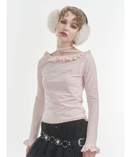 jouetie（ジュエティ）の「ラインストーンフリルトップス（Tシャツ/カットソー・レディース・ブラック/グレー/ピンク・MEDIUM）」の4枚目の写真