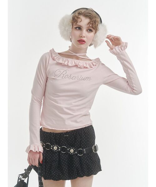 jouetie（ジュエティ）の「ラインストーンフリルトップス（Tシャツ/カットソー・レディース・ブラック/グレー/ピンク・MEDIUM）」の6枚目の写真