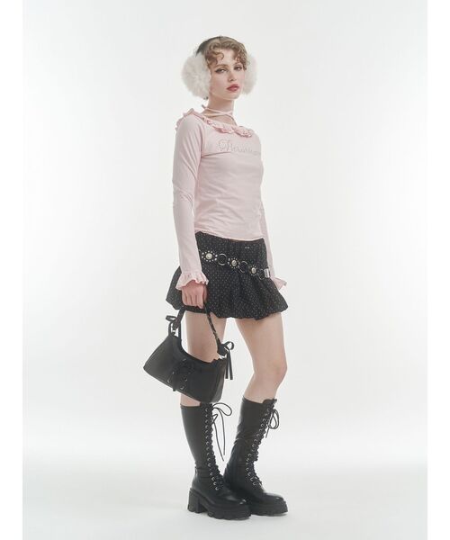 jouetie（ジュエティ）の「ラインストーンフリルトップス（Tシャツ/カットソー・レディース・ブラック/グレー/ピンク・MEDIUM）」の9枚目の写真