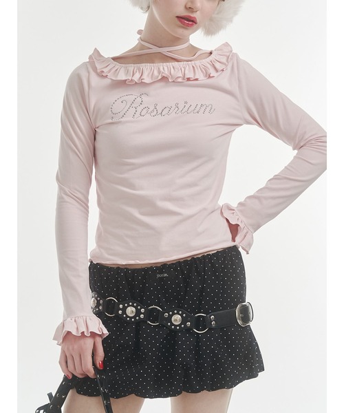 jouetie（ジュエティ）の「ラインストーンフリルトップス（Tシャツ/カットソー・レディース・ブラック/グレー/ピンク・MEDIUM）」の3枚目の写真