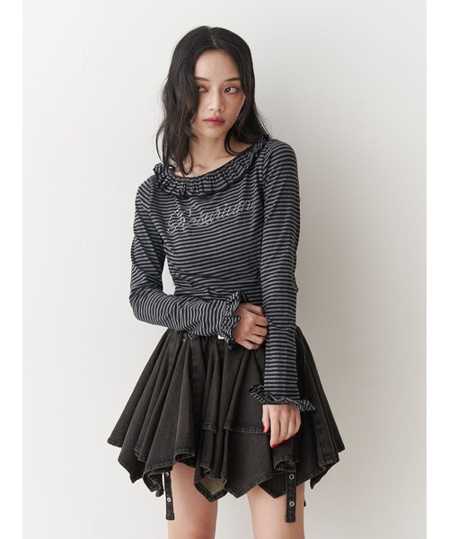 jouetie（ジュエティ）の「ラインストーンフリルトップス（Tシャツ/カットソー・レディース・ブラック/グレー/ピンク・MEDIUM）」の22枚目の写真