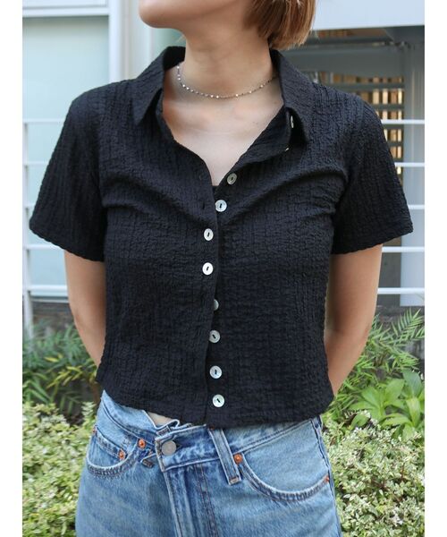 Ungrid(アングリッド)の「カットジャカードポロシャツ(ポロシャツ・レディース・ブラック/オフホワイト・FREE)」の4枚目の写真