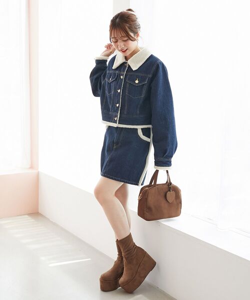 MAJESTIC LEGON（マジェスティックレゴン）の「ボアトリムクロップドジャケット（その他アウター・レディース・ネイビー/ブラウン・SMALL/MEDIUM）」の6枚目の写真