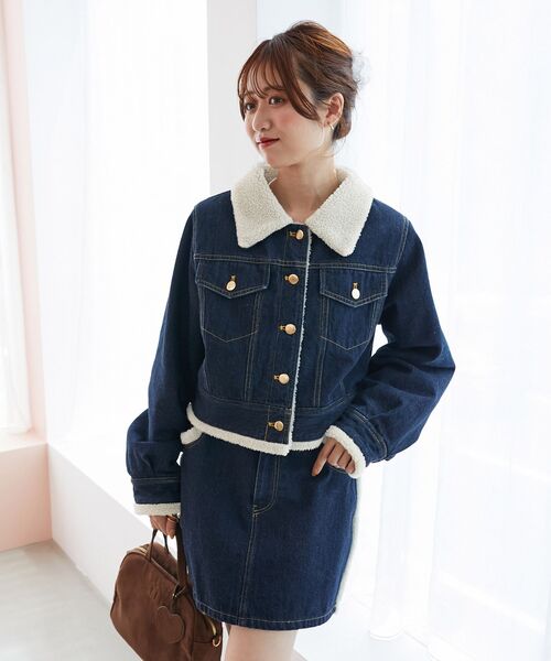 MAJESTIC LEGON（マジェスティックレゴン）の「ボアトリムクロップドジャケット（その他アウター・レディース・ネイビー/ブラウン・SMALL/MEDIUM）」の8枚目の写真