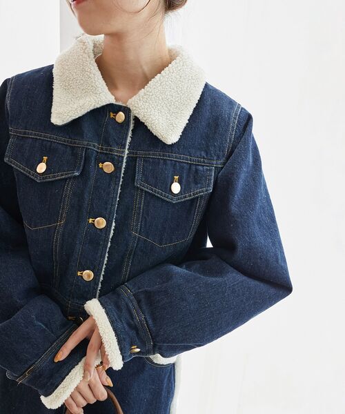 MAJESTIC LEGON（マジェスティックレゴン）の「ボアトリムクロップドジャケット（その他アウター・レディース・ネイビー/ブラウン・SMALL/MEDIUM）」の11枚目の写真