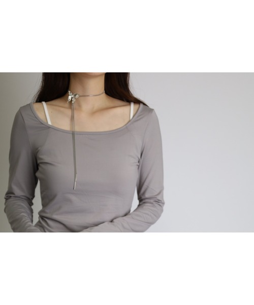 Vini（ヴィニ）の「【2点セット】キャミソール ＋ オフショルダー 長袖 Tシャツ SET（Tシャツ/カットソー・レディース・ブラック/グレー・LARGE/MEDIUM）」の13枚目の写真