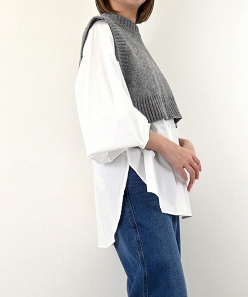 STYLEBLOCK（スタイルブロック）の「メランジバックスリットニットベスト（ベスト・レディース・チャコールグレー/グレー/ブラウン・M）」の7枚目の写真