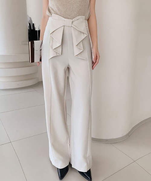 LOWO(ロワ)の「ウエストリボンデザイン センタープレス ワイドパンツ(その他パンツ・レディース・カーキ/ブラック/アイボリー・L/M/S)」の10枚目の写真