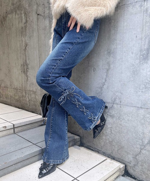 d.i.a./新品タグ付きレースアップフレアデニムパンツ/ブラックMダイヤダイア d.i.a./新品タグ付きレースアップフレアデニムパンツ/ブラックM