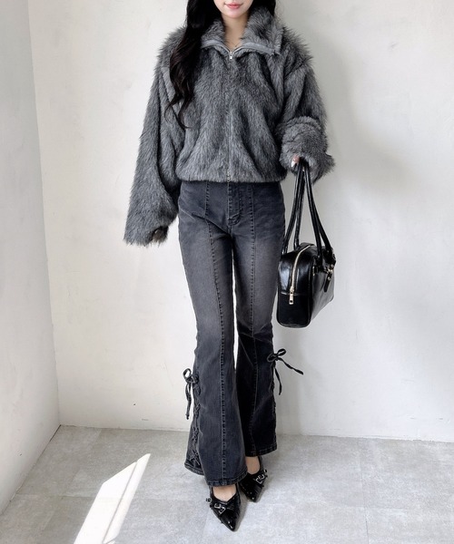 WEB限定】サイドレースアップ＆センターシームフレアデニム