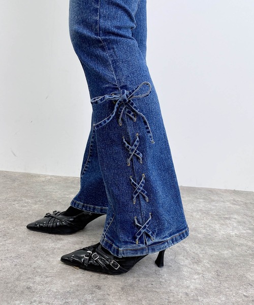 d.i.a./新品タグ付きレースアップフレアデニムパンツ/ブラックMダイヤダイア d.i.a./新品タグ付きレースアップフレアデニムパンツ/ブラックM