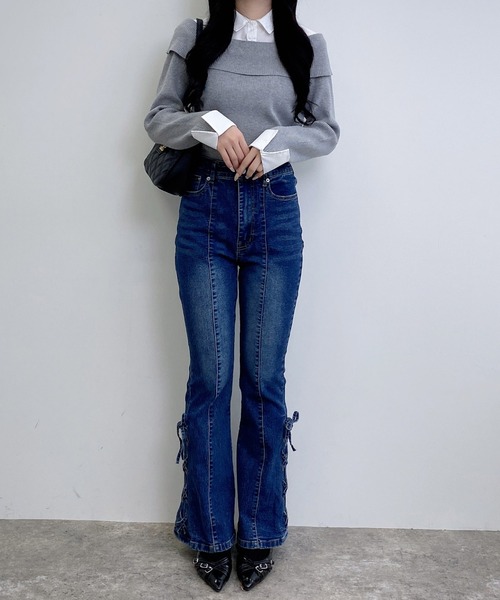 INGNI（イング）の「サイドレースアップ＆センターシームフレアデニムパンツ（デニムパンツ・レディース・ブルー系その他/グレー/ブルー系その他4/ブルー系その他3/ブルー系その他6/グレー系その他2/ブルー系5・M/S）」の22枚目の写真