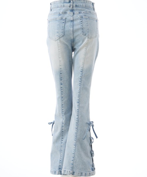 サイドレースアップ＆センターシームフレアデニムパンツ（デニムパンツ
