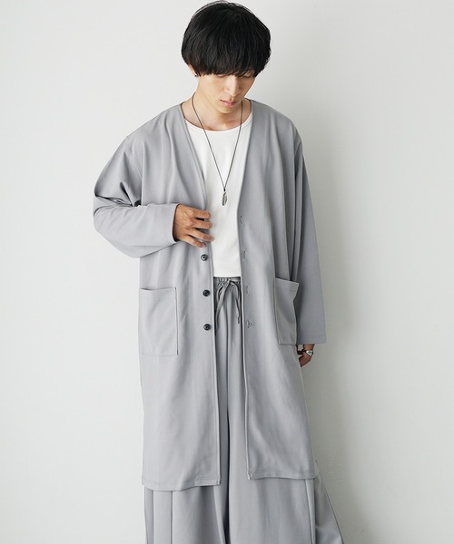 MinoriTY（マイノリティ）の「【MinoriY】2点セット梨地ドレープロングカーディガンセットアップ メンズ 秋服 ロングカーデ+袴パンツ（セットアップ・メンズ・グレー/ブラック・S/M/L）」の3枚目の写真