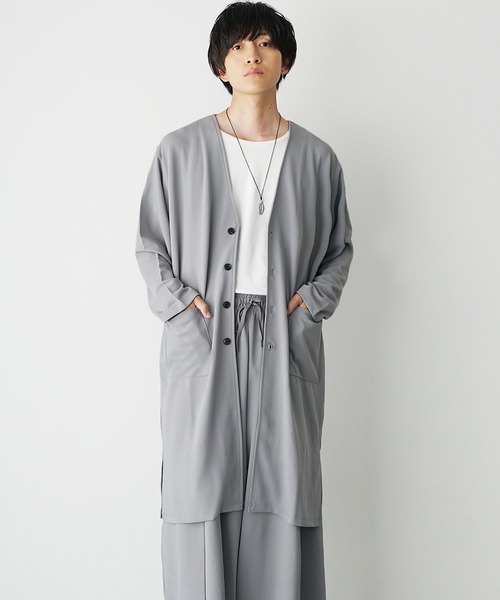 MinoriTY（マイノリティ）の「【MinoriY】2点セット梨地ドレープロングカーディガンセットアップ メンズ 秋服 ロングカーデ+袴パンツ（セットアップ・メンズ・グレー/ブラック・S/M/L）」の6枚目の写真