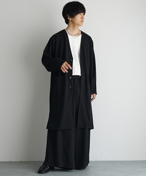 MinoriTY（マイノリティ）の「【MinoriY】2点セット梨地ドレープロングカーディガンセットアップ メンズ 秋服 ロングカーデ+袴パンツ（セットアップ・メンズ・グレー/ブラック・S/M/L）」の9枚目の写真
