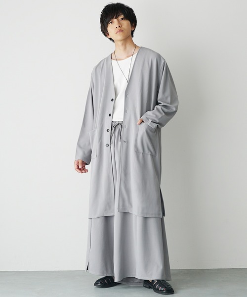 MinoriTY（マイノリティ）の「【MinoriY】2点セット梨地ドレープロングカーディガンセットアップ メンズ 秋服 ロングカーデ+袴パンツ（セットアップ・メンズ・グレー/ブラック・S/M/L）」の5枚目の写真