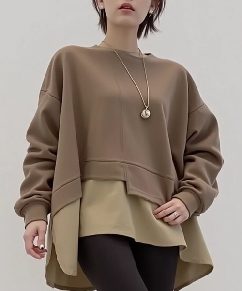 cammie（キャミー）の「裾レイヤードデザインプルオーバー（スウェット・レディース・モカ/ブラック・L/M）」の10枚目の写真