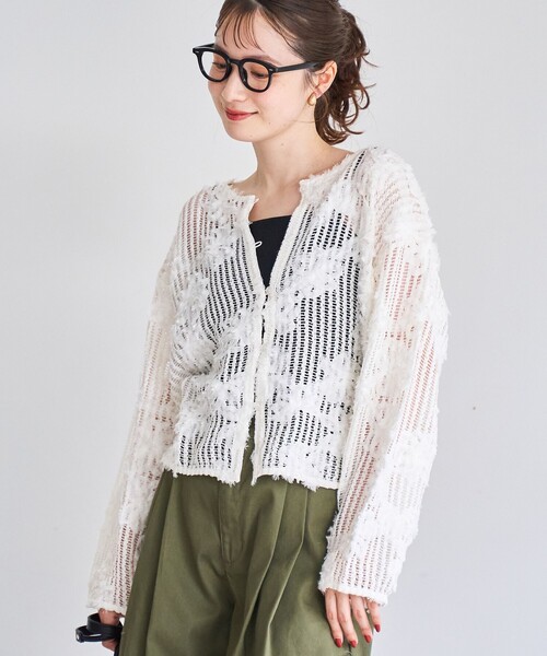 coen（コーエン）の「3Dフラワーメッシュカーディガン（カーディガン/ボレロ・レディース・ダークオレンジ/オフホワイト/ブラック・M/L）」の4枚目の写真