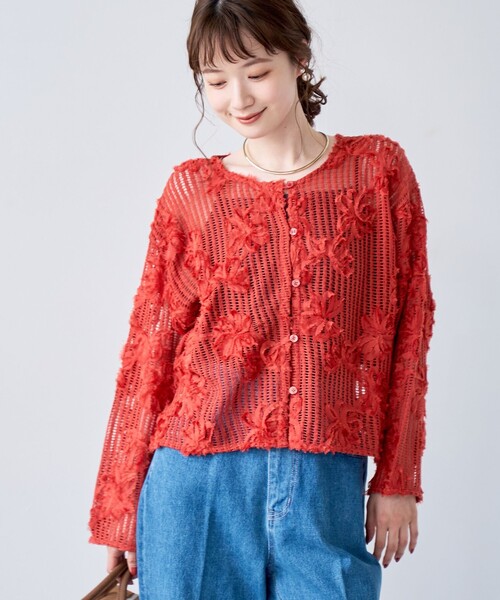 coen（コーエン）の「3Dフラワーメッシュカーディガン（カーディガン/ボレロ・レディース・ダークオレンジ/オフホワイト/ブラック・M/L）」の16枚目の写真