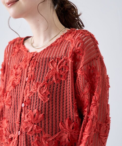 coen（コーエン）の「3Dフラワーメッシュカーディガン（カーディガン/ボレロ・レディース・ダークオレンジ/オフホワイト/ブラック・M/L）」の18枚目の写真