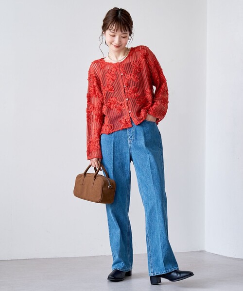 coen（コーエン）の「3Dフラワーメッシュカーディガン（カーディガン/ボレロ・レディース・ダークオレンジ/オフホワイト/ブラック・M/L）」の19枚目の写真