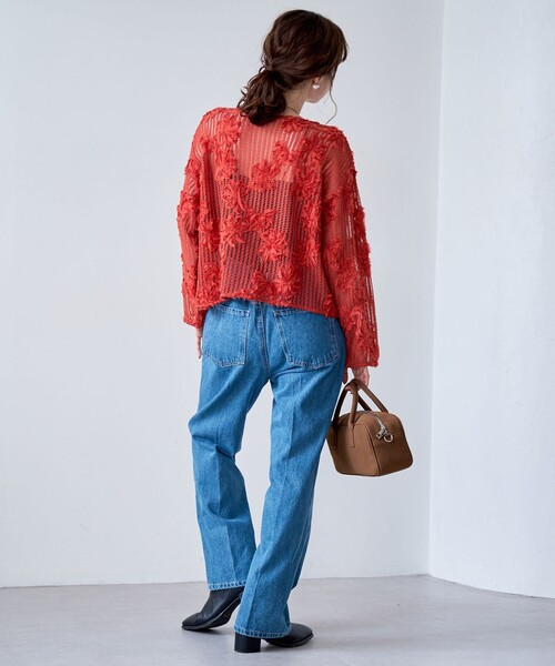 coen（コーエン）の「3Dフラワーメッシュカーディガン（カーディガン/ボレロ・レディース・ダークオレンジ/オフホワイト/ブラック・M/L）」の21枚目の写真