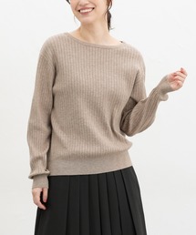 ドゥロワー ボートネック カシミヤ ファー 半袖 ニット セーター ブラウン conte＞カシミヤ ファー ボートネックニット
