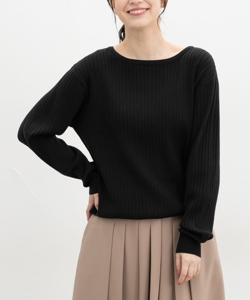 コンテ　ワイドリブ　ボートネックニット conte＞ワイドリブ ボートネックニット