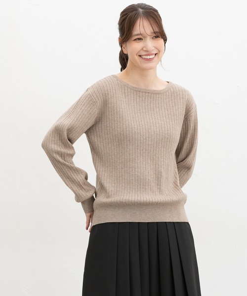 Honeys（ハニーズ）の「ワイドリブボートネック（ニット/セーター・レディース・ブラウン系その他/ブラック/ブラウン/ヘザーチャコール/ブルー/ラベンダー/ベージュ/アイボリー・M/L/S/LL）」の16枚目の写真